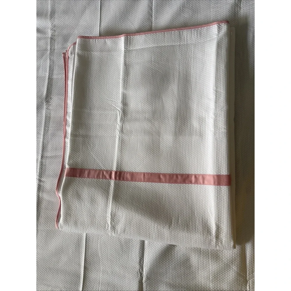 Look Linen Co Twin Banded Duvet Cover White Pink Trim Cotton Portugal Luxury‎